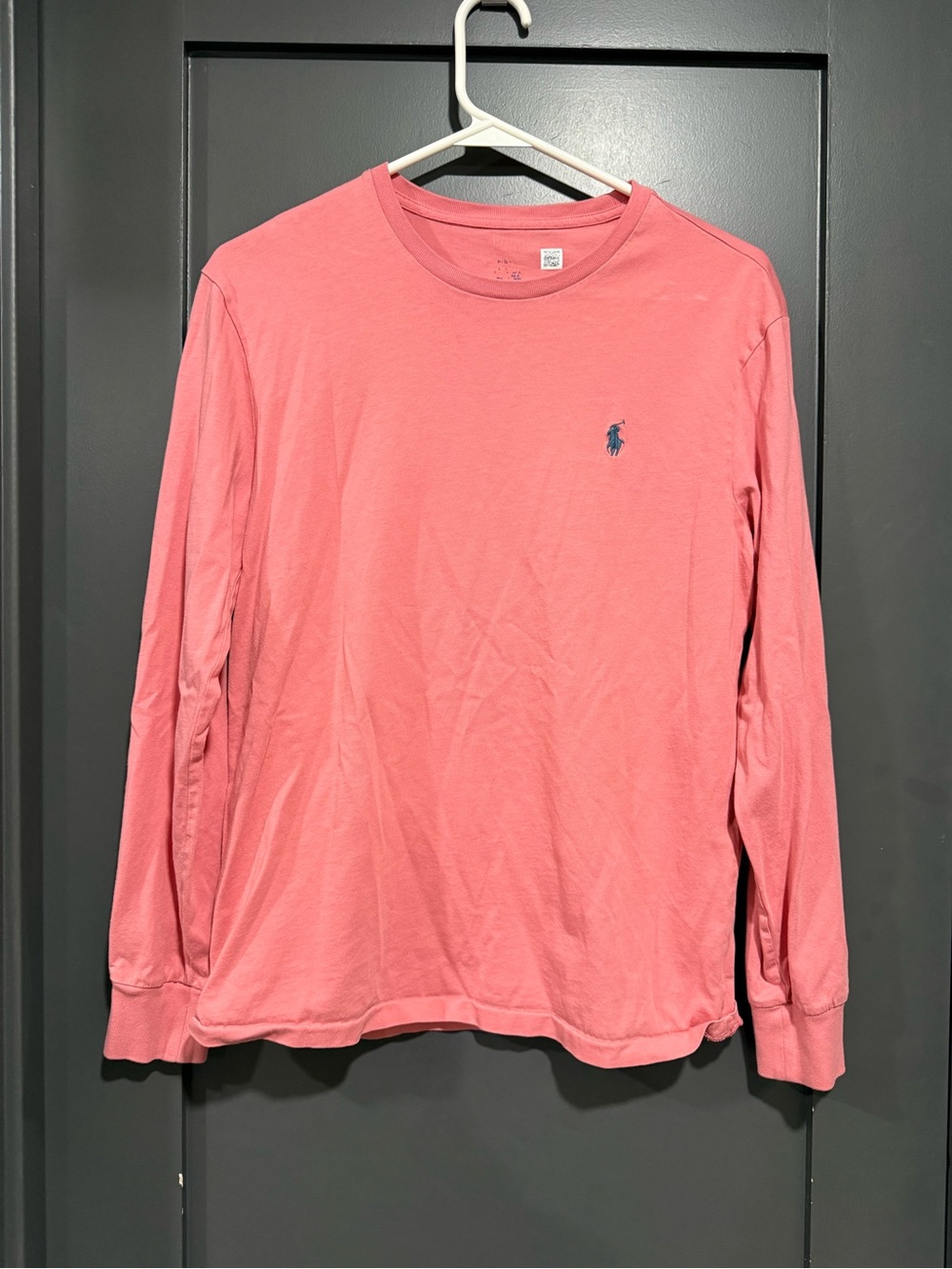 Polo by Ralph Lauren Long-Sleeve Crewneck Tee in Coral Pink with Navy Pony